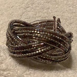 🌹21 strands of wire beaded bracelet cuff silver